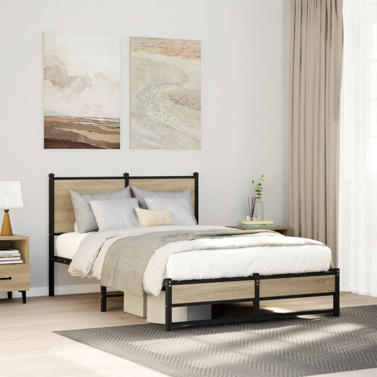 Metal Bed Frame without Mattress Sonoma Oak 120x190 cm Small Double