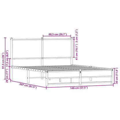 Metal Bed Frame without Mattress Sonoma Oak 140x200 cm