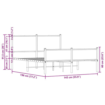 Metal Bed Frame without Mattress Sonoma Oak 137x190 cm