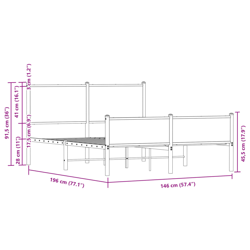 Metal Bed Frame without Mattress Sonoma Oak 140x190 cm