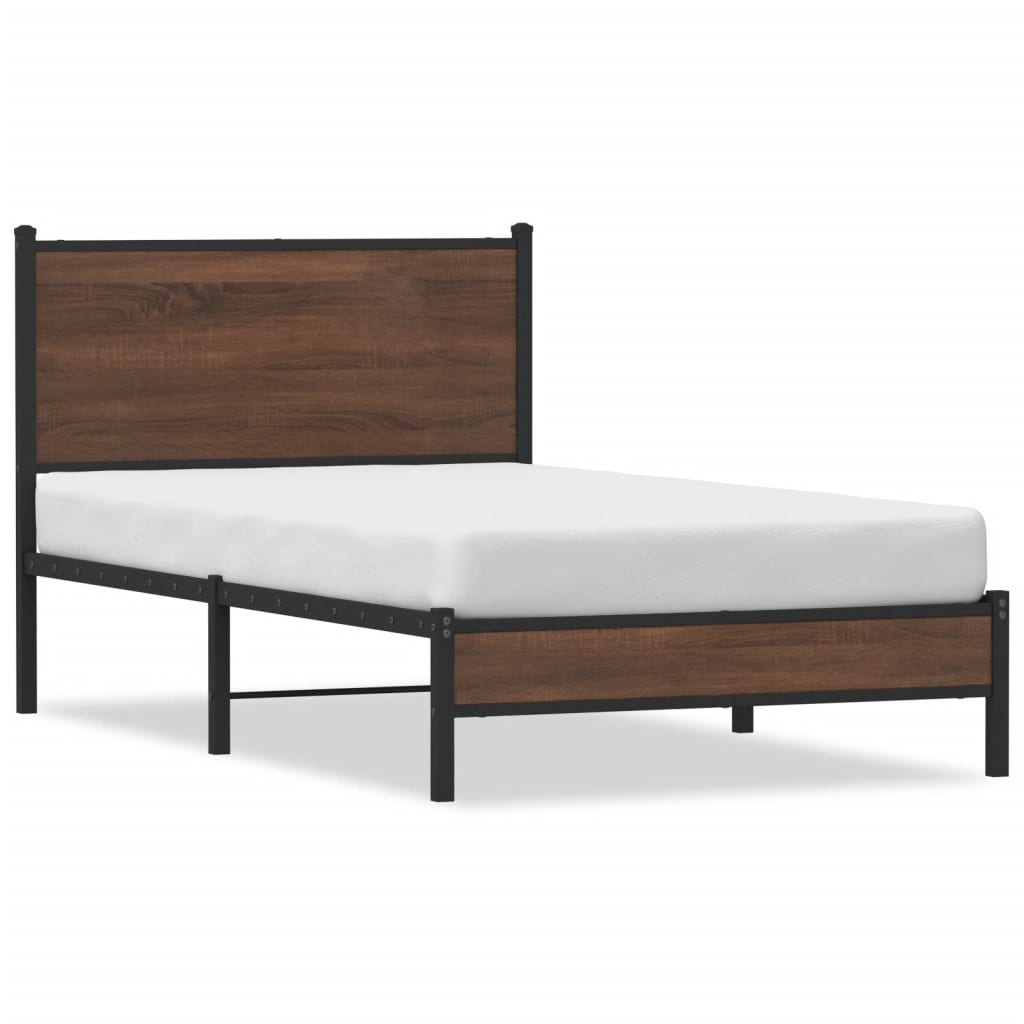 Metal Bed Frame without Mattress Brown Oak 107x203 cm