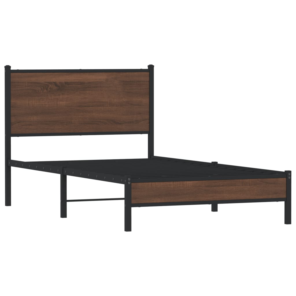 Metal Bed Frame without Mattress Brown Oak 107x203 cm
