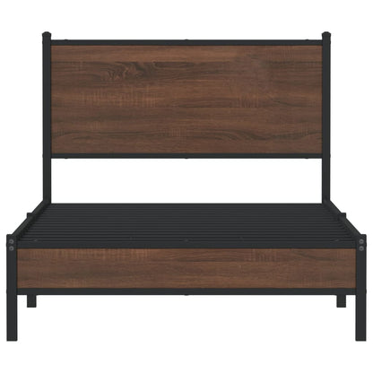 Metal Bed Frame without Mattress Brown Oak 107x203 cm
