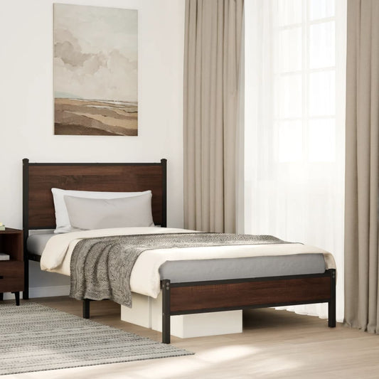 Metal Bed Frame without Mattress Brown Oak 107x203 cm