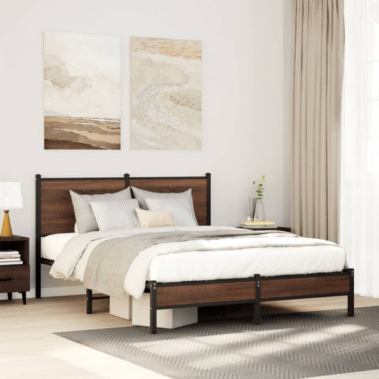 Metal Bed Frame without Mattress Brown Oak 137x190 cm