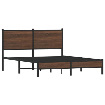 Metal Bed Frame without Mattress Brown Oak 150x200 cm King Size