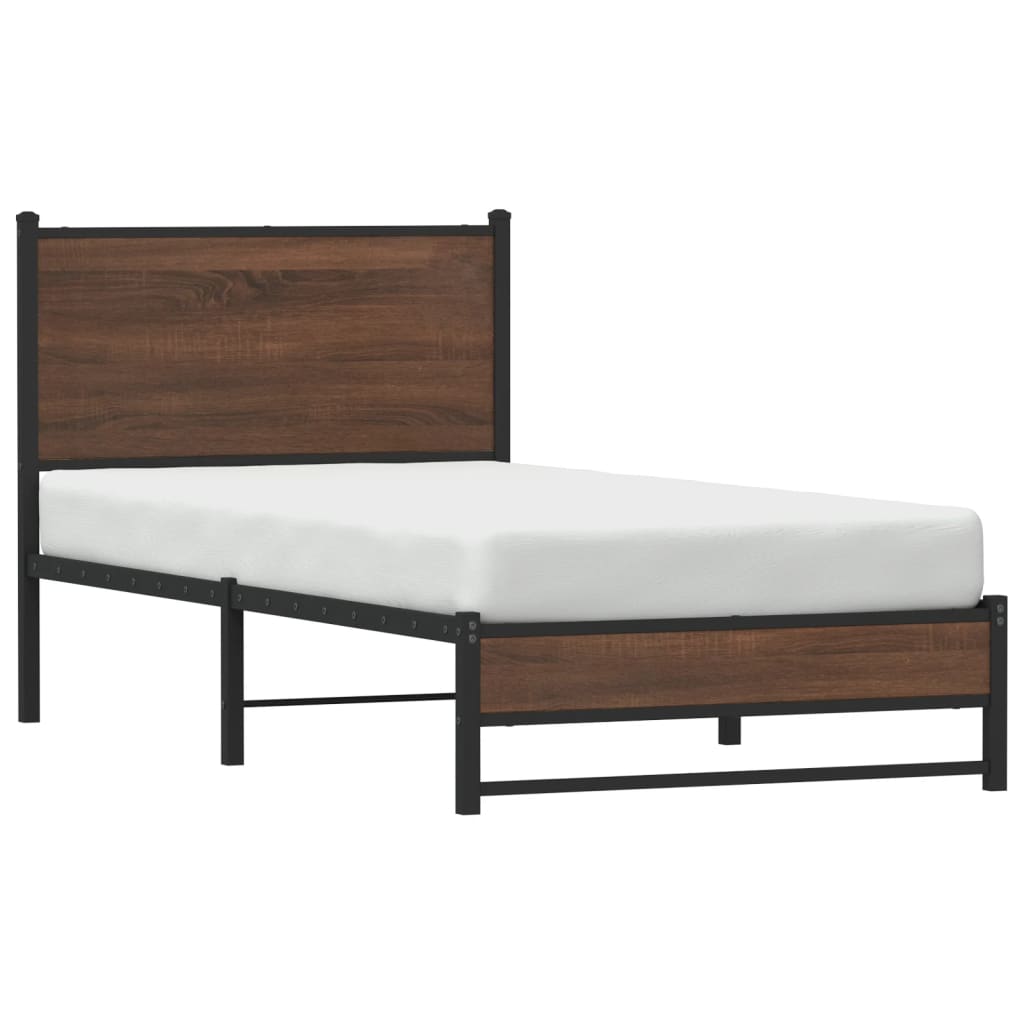 Metal Bed Frame without Mattress Brown Oak 80x200 cm