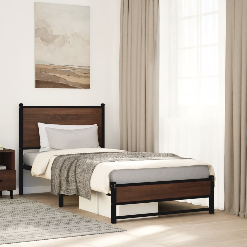Metal Bed Frame without Mattress Brown Oak 80x200 cm