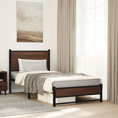 Metal Bed Frame without Mattress Brown Oak 80x200 cm