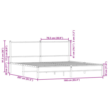 Metal Bed Frame without Mattress Brown Oak 160x200 cm