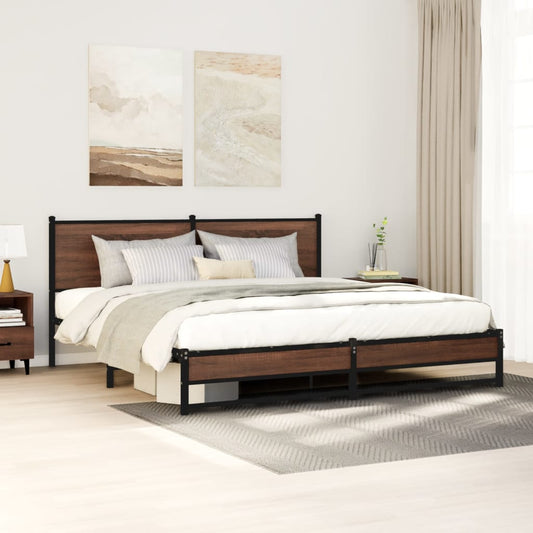 Metal Bed Frame without Mattress Brown Oak 160x200 cm