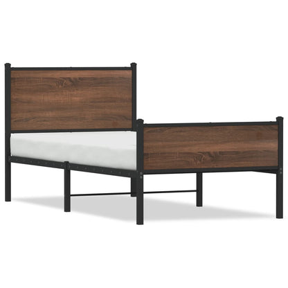 Metal Bed Frame without Mattress Brown Oak 90x190 cm Single