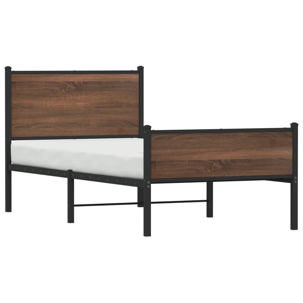 Metal Bed Frame without Mattress Brown Oak 90x190 cm Single