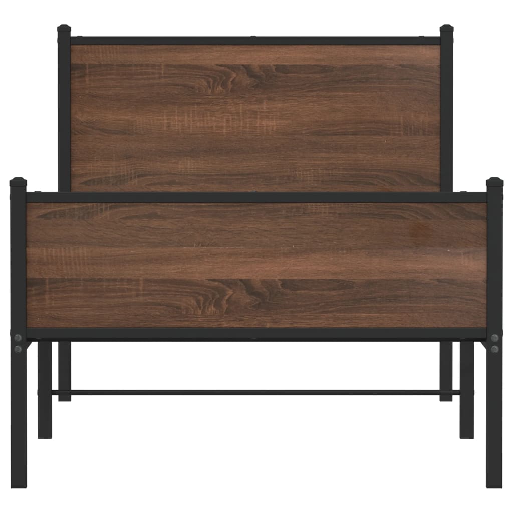 Metal Bed Frame without Mattress Brown Oak 90x190 cm Single