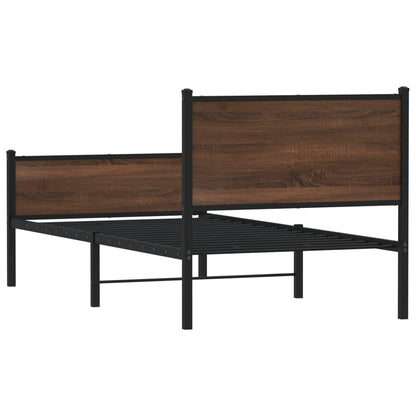 Metal Bed Frame without Mattress Brown Oak 90x190 cm Single