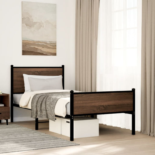 Metal Bed Frame without Mattress Brown Oak 90x190 cm Single