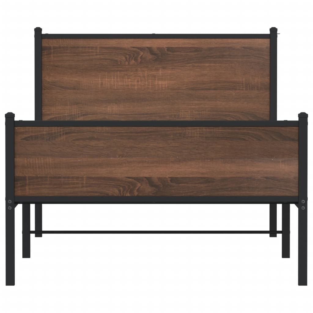Metal Bed Frame without Mattress Brown Oak 107x203 cm