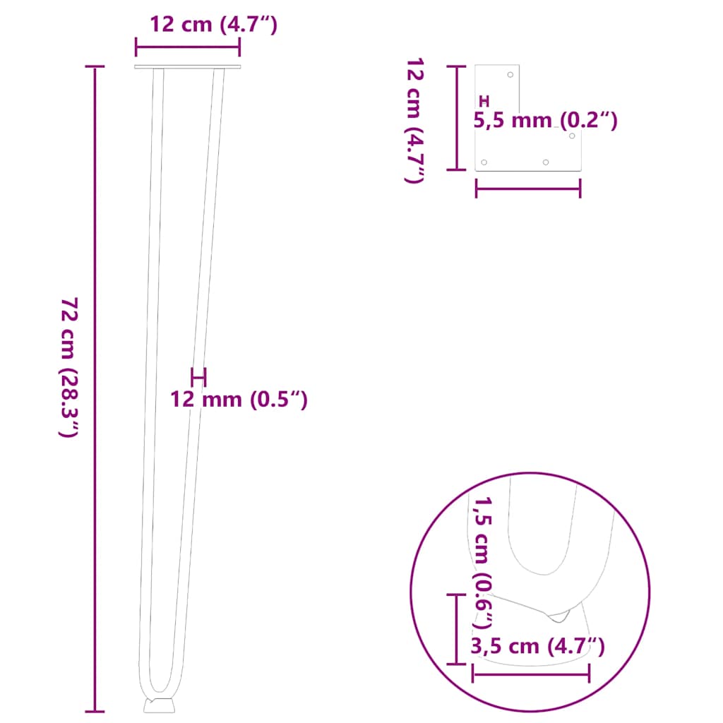 hairpin legs for console tables for Console Table 4 pcs White 72 cm Solid Steel