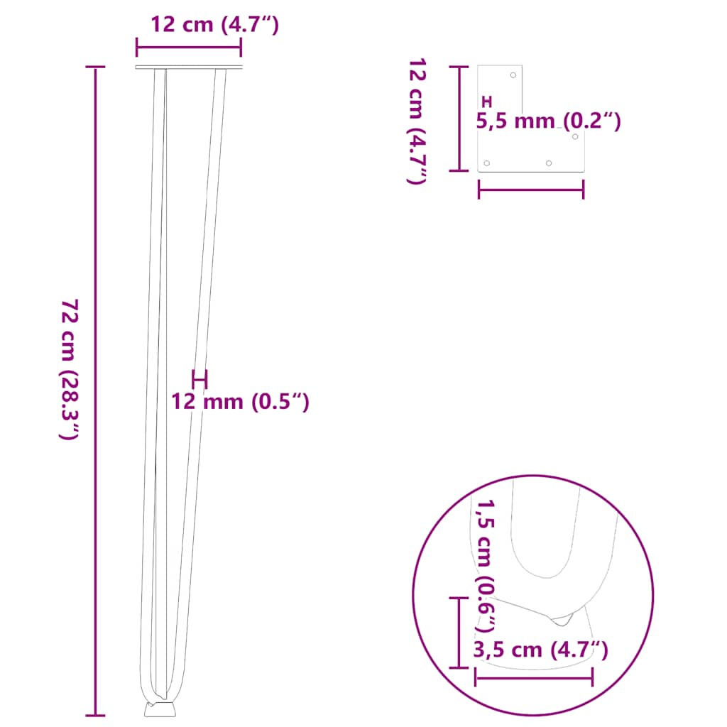 hairpin legs for console tables for Console Table 4 pcs White 72 cm Solid Steel