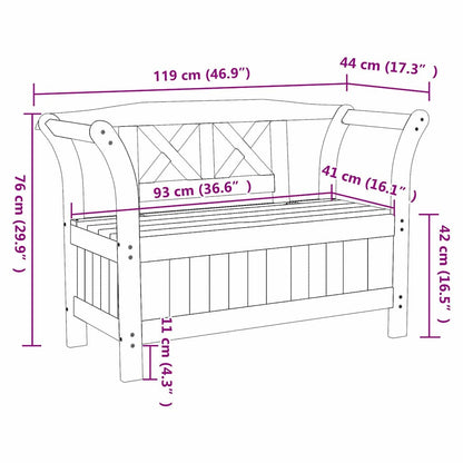 Garden Storage Bench Brown 119 x 76 x 44cm Solid pine wood