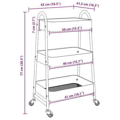 Storage Trolley 3-Tier Black 42x41.5x77 cm Steel