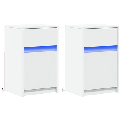 Bedside Cabinets with LED Lights 2 pcs White Engineered Wood