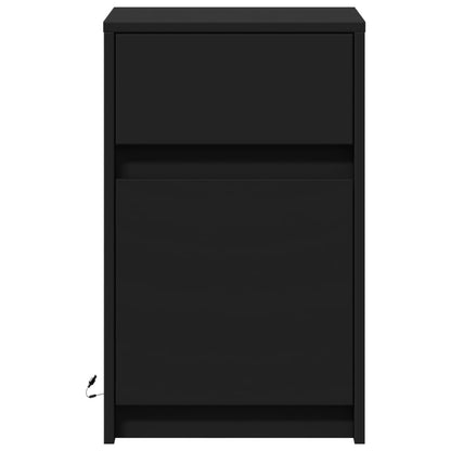 Bedside Cabinet with LED Lights Black Engineered Wood