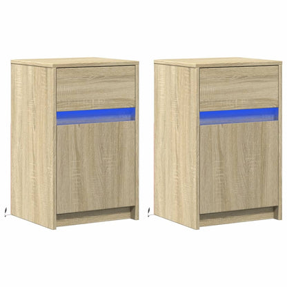 Bedside Cabinets with LED Lights 2 pcs Sonoma Oak Engineered Wood