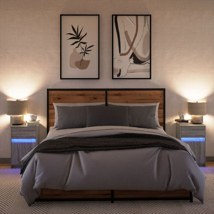 Bedside Cabinets with LED Lights 2 pcs Grey Sonoma Engineered Wood