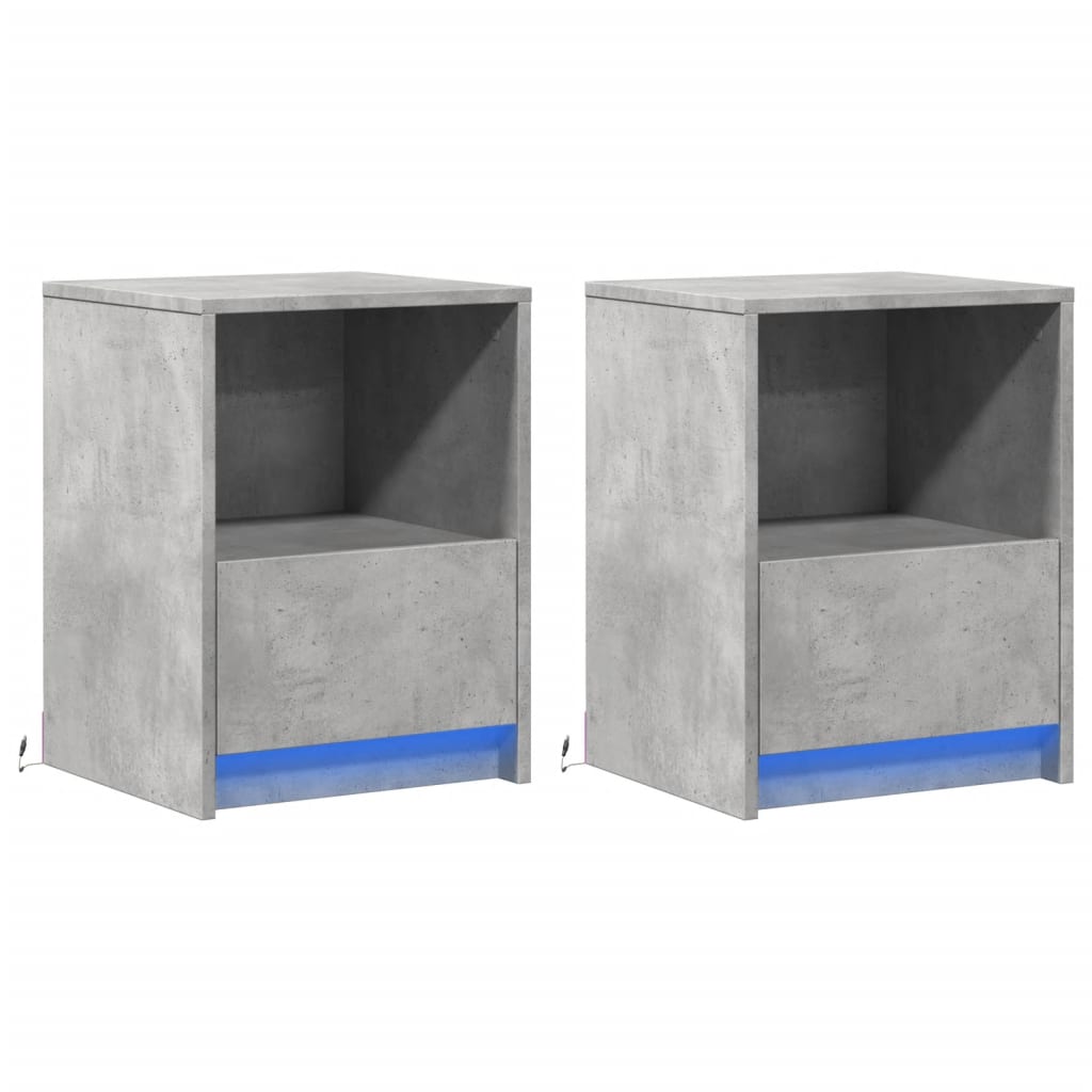 Bedside Cabinets with LED Lights 2 pcs Concrete Grey Engineered Wood