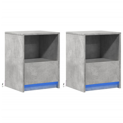 Bedside Cabinets with LED Lights 2 pcs Concrete Grey Engineered Wood