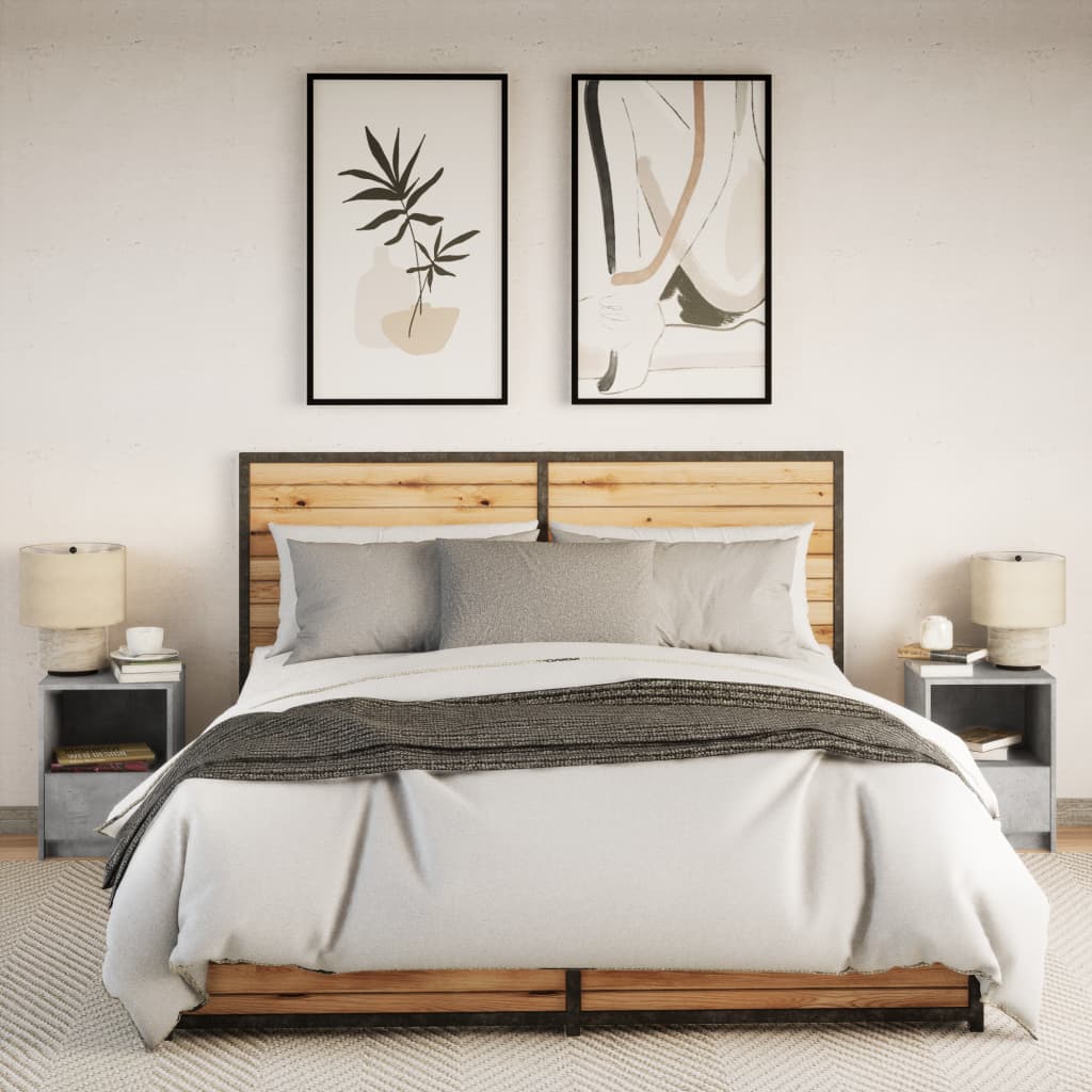 Bedside Cabinets with LED Lights 2 pcs Concrete Grey Engineered Wood
