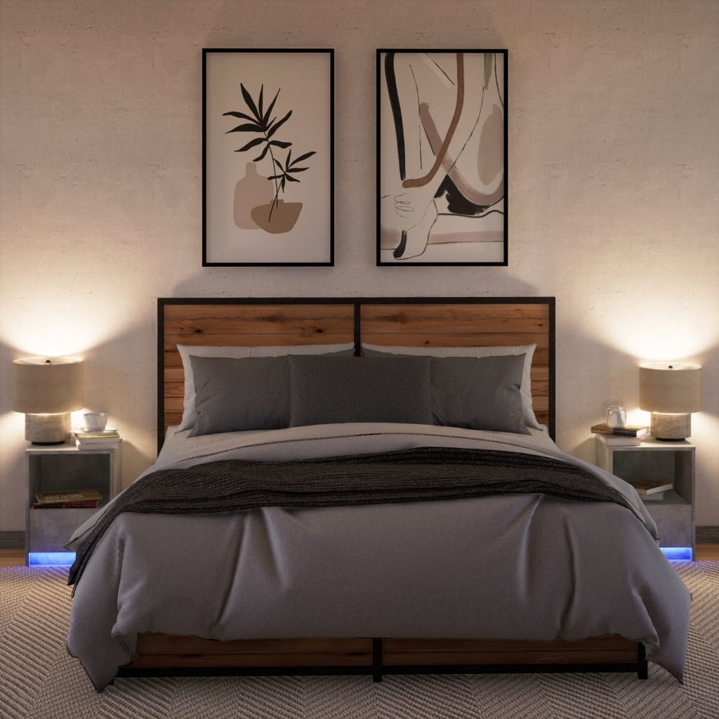 Bedside Cabinets with LED Lights 2 pcs Concrete Grey Engineered Wood