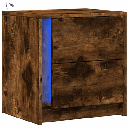 Bedside Cabinet with LED Lights Smoked Oak Engineered Wood