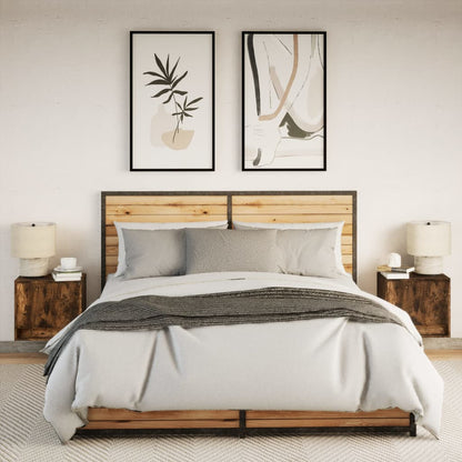 Wall-mounted Bedside Cabinets with LED Lights 2 pcs Smoked Oak