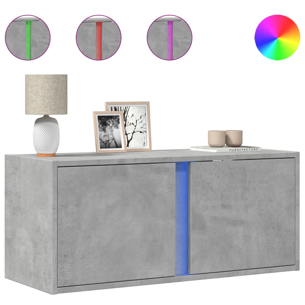 TV Wall Cabinet with LED Lights Concrete Grey 80x31x35 cm
