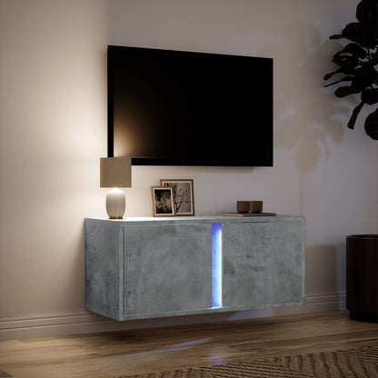 TV Wall Cabinet with LED Lights Concrete Grey 80x31x35 cm