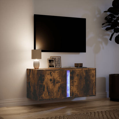 TV Wall Cabinet with LED Lights Smoked Oak 80x31x35 cm
