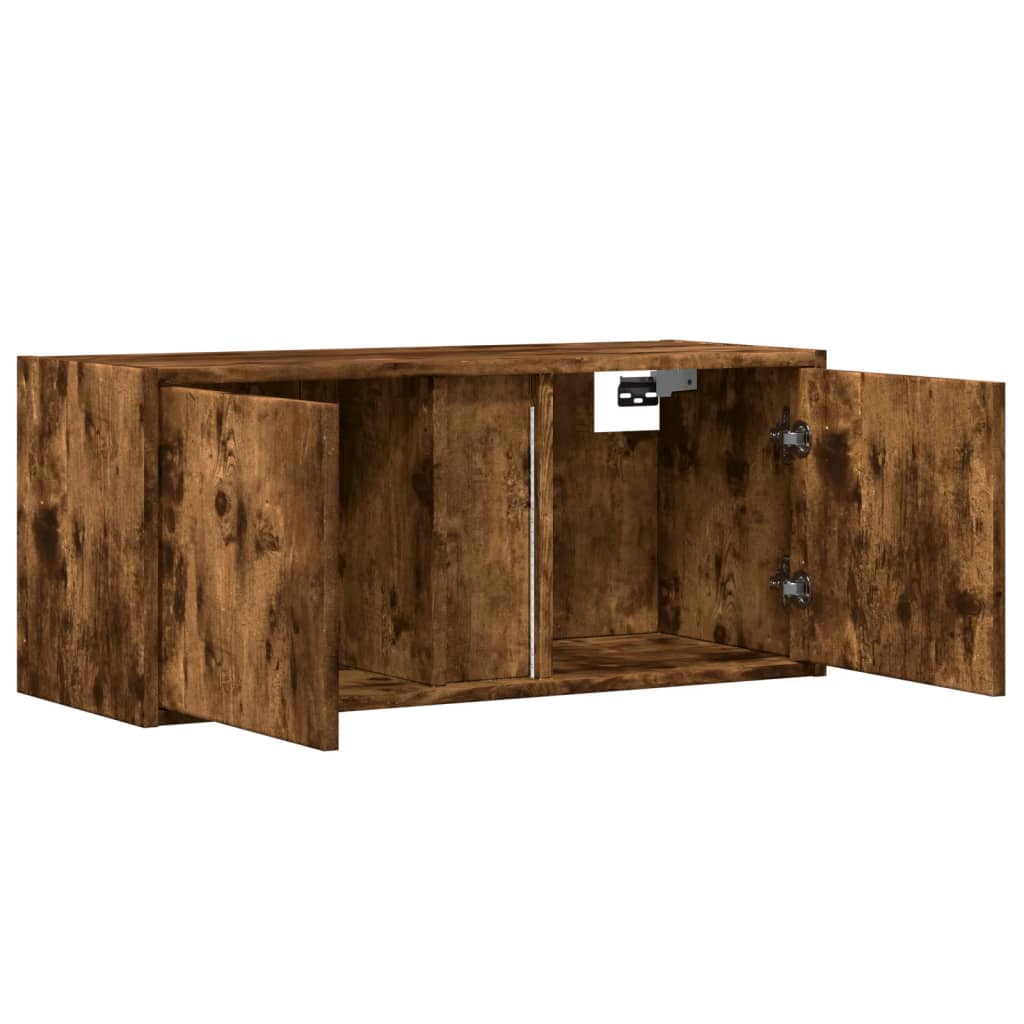 TV Wall Cabinet with LED Lights Smoked Oak 80x31x35 cm