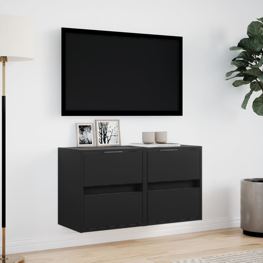 TV Wall Cabinets with LED Lights 2 pcs Black 41x31x45 cm