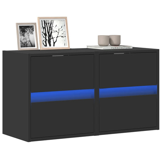 TV Wall Cabinets with LED Lights 2 pcs Black 41x31x45 cm
