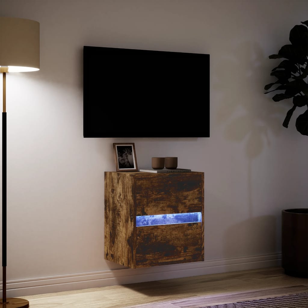 TV Wall Cabinet with LED Lights Smoked Oak 41x31x45 cm