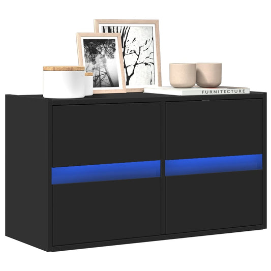 TV Wall Cabinet with LED Lights Black 80x31x45 cm