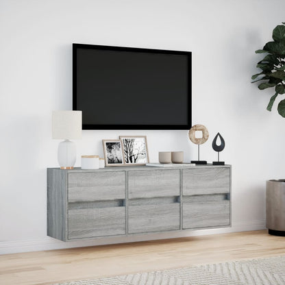 TV Wall Cabinet with LED Lights Grey Sonoma 130x31x45 cm