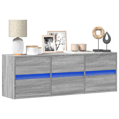 TV Wall Cabinet with LED Lights Grey Sonoma 130x31x45 cm