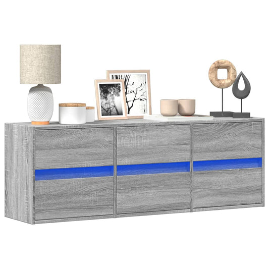TV Wall Cabinet with LED Lights Grey Sonoma 130x31x45 cm