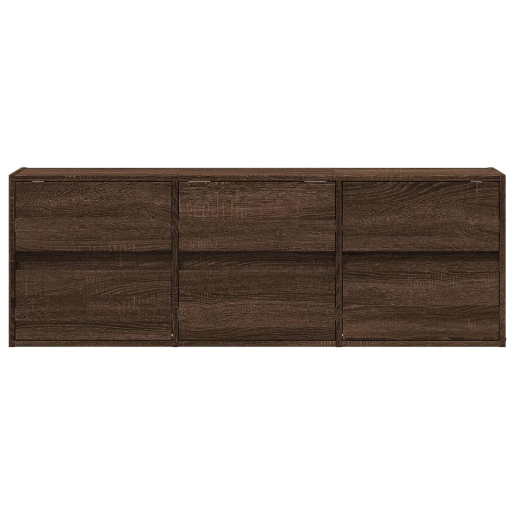 TV Wall Cabinet with LED Lights Brown Oak 130x31x45 cm