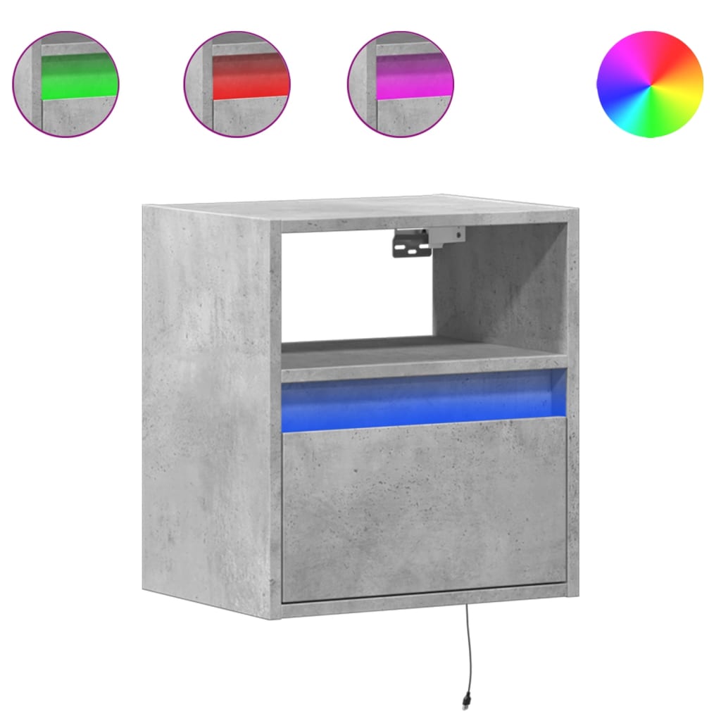 TV Wall Cabinet with LED Lights Concrete Grey 41x31x45 cm