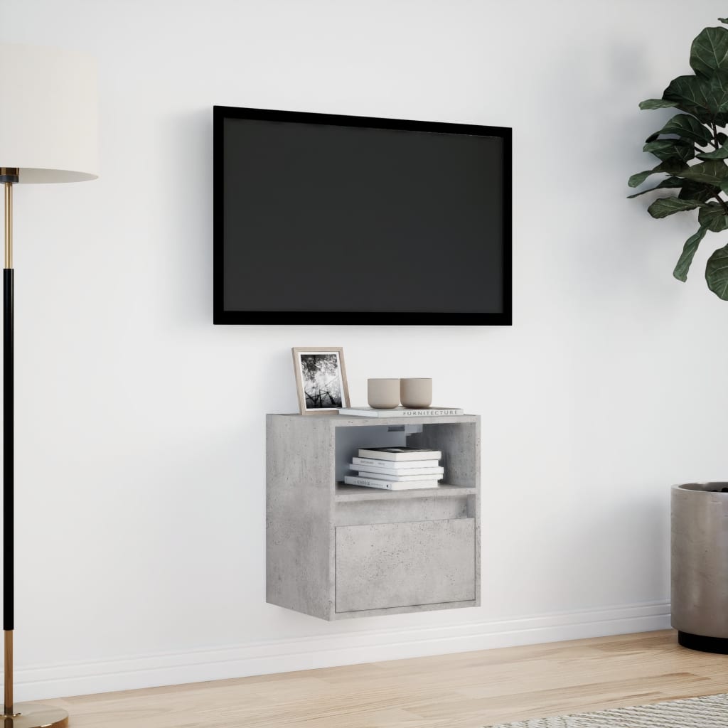 TV Wall Cabinet with LED Lights Concrete Grey 41x31x45 cm