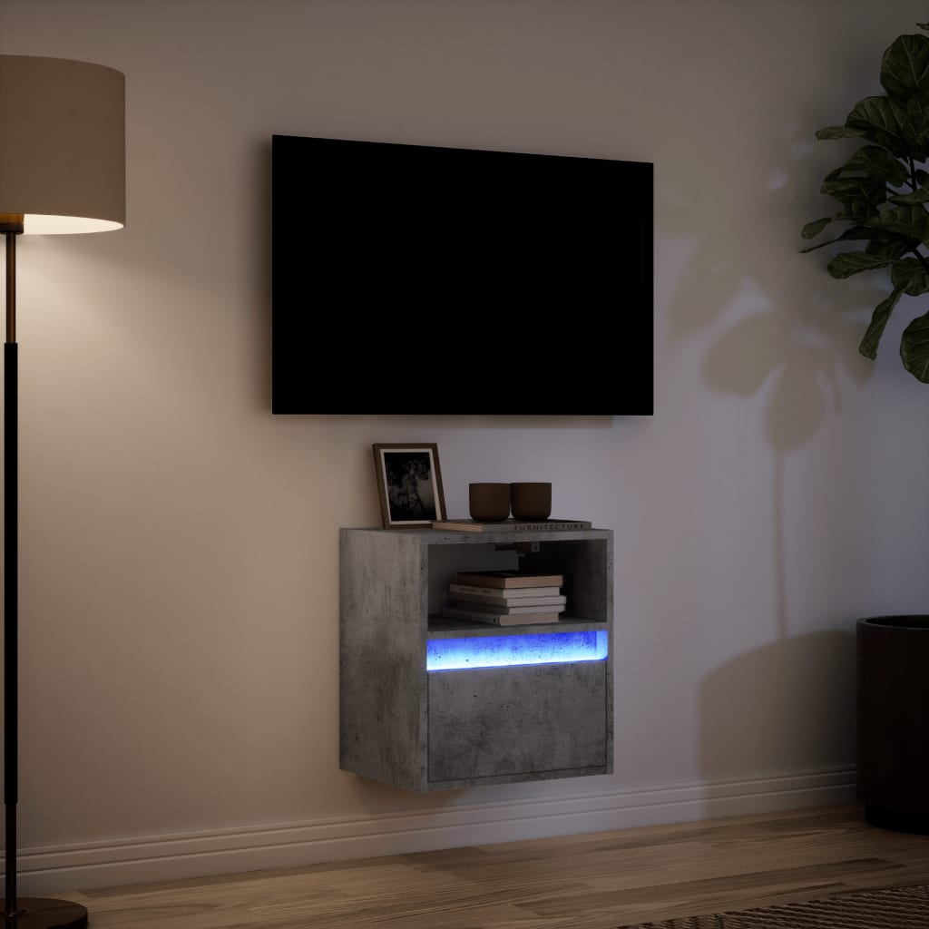 TV Wall Cabinet with LED Lights Concrete Grey 41x31x45 cm